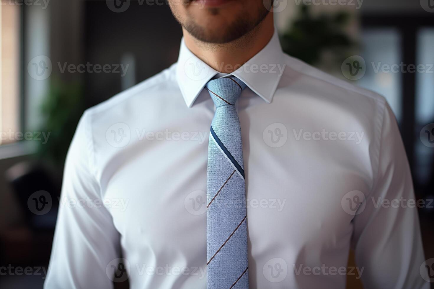 AI generated Close up of a man in a white shirt and necktie. photo