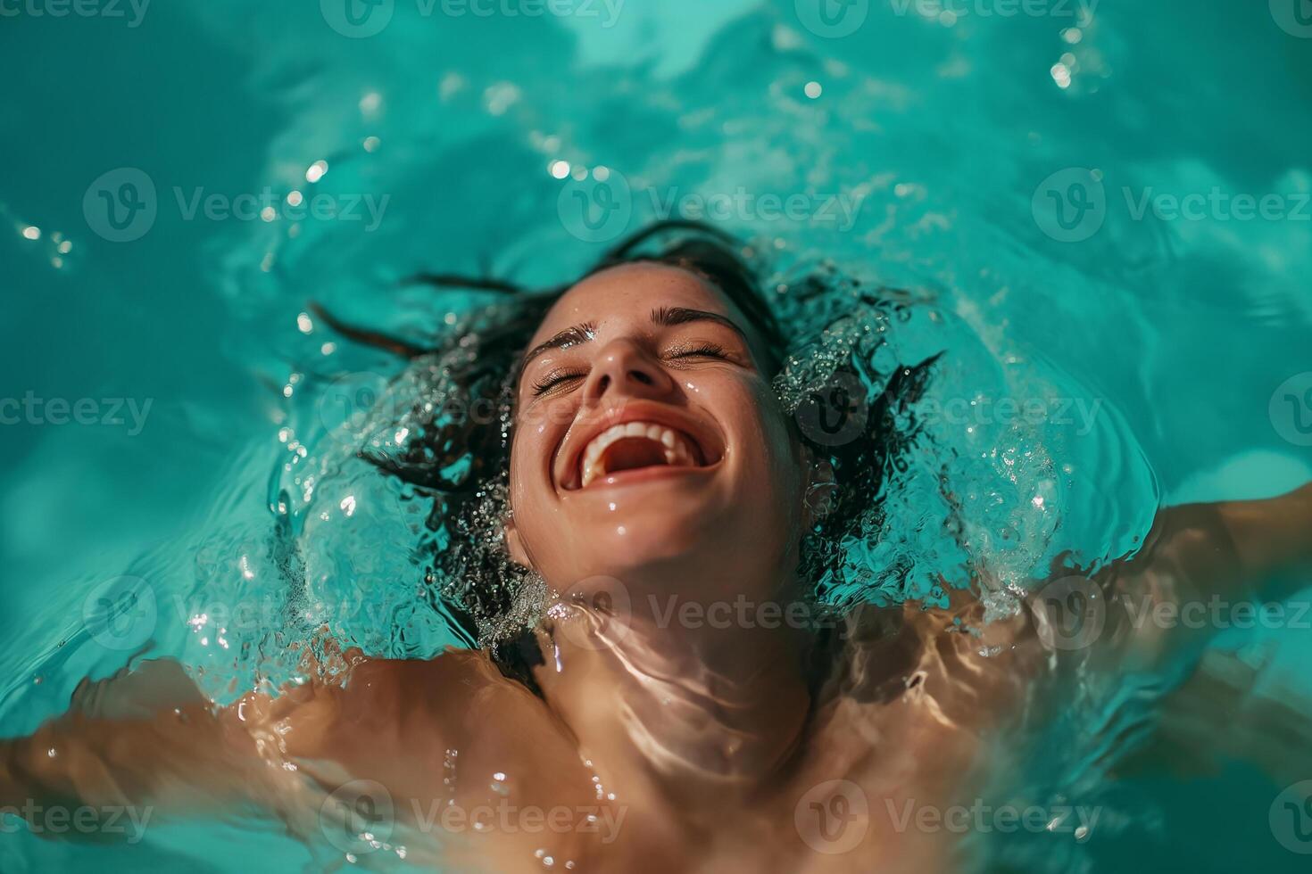 AI generated portrait of a satisfied woman enjoying swimming in the sea photo