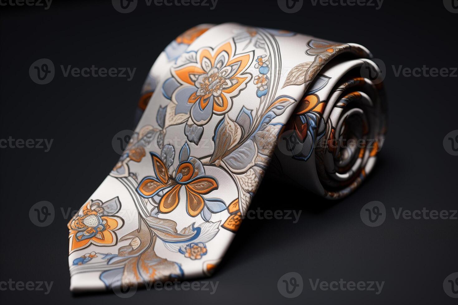 AI generated close up of a necktie on grey background photo