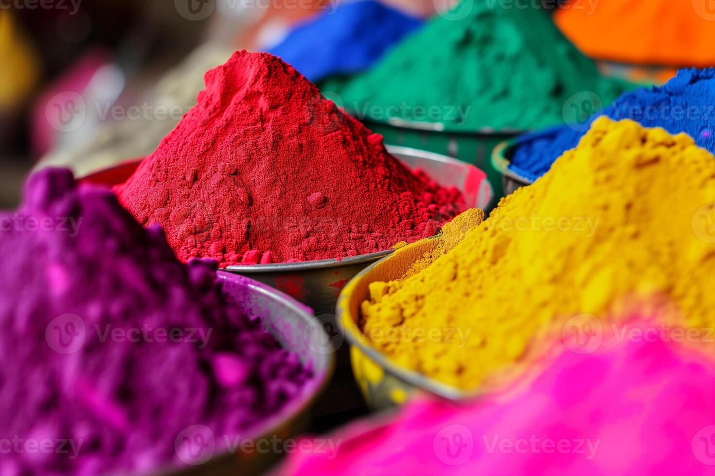 AI generated Colorful powder paints close-up, Holy festival in India photo