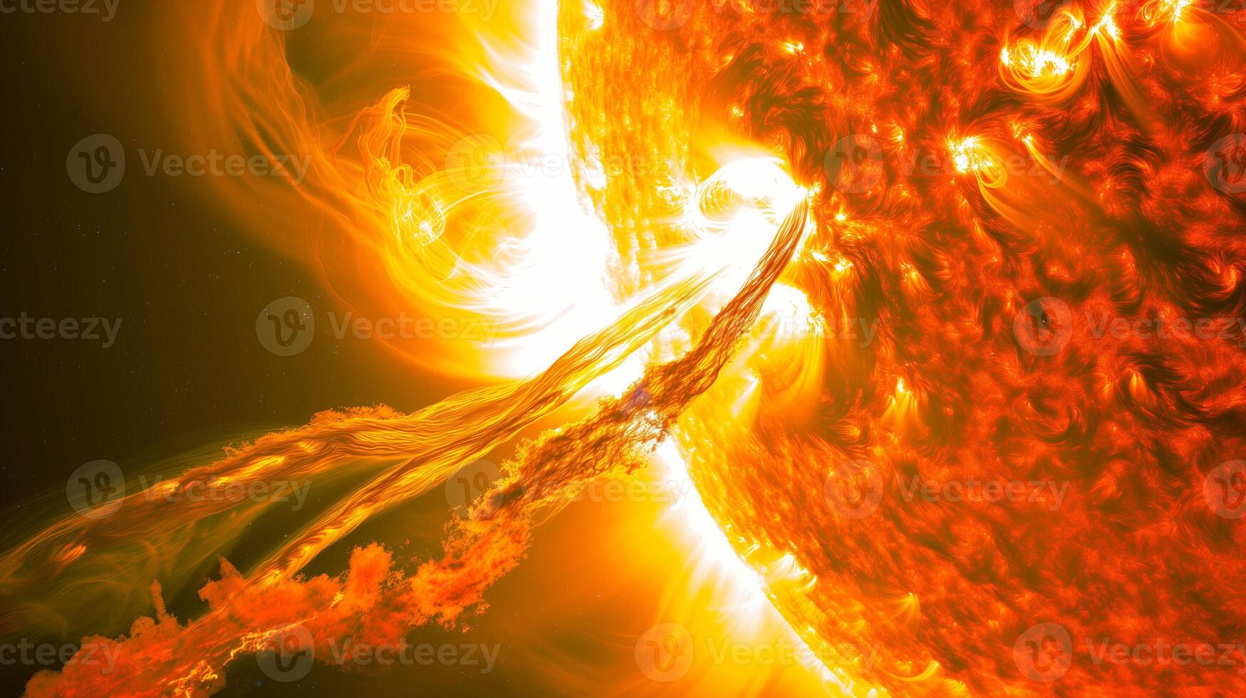 AI generated solar flares close-up, magnets storms photo