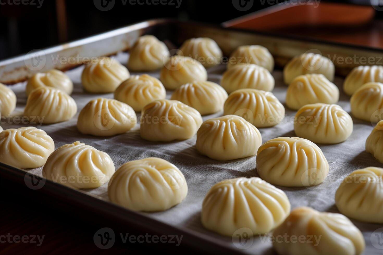 AI generated homemade raw baked goods on a baking sheet ready to go into the oven photo