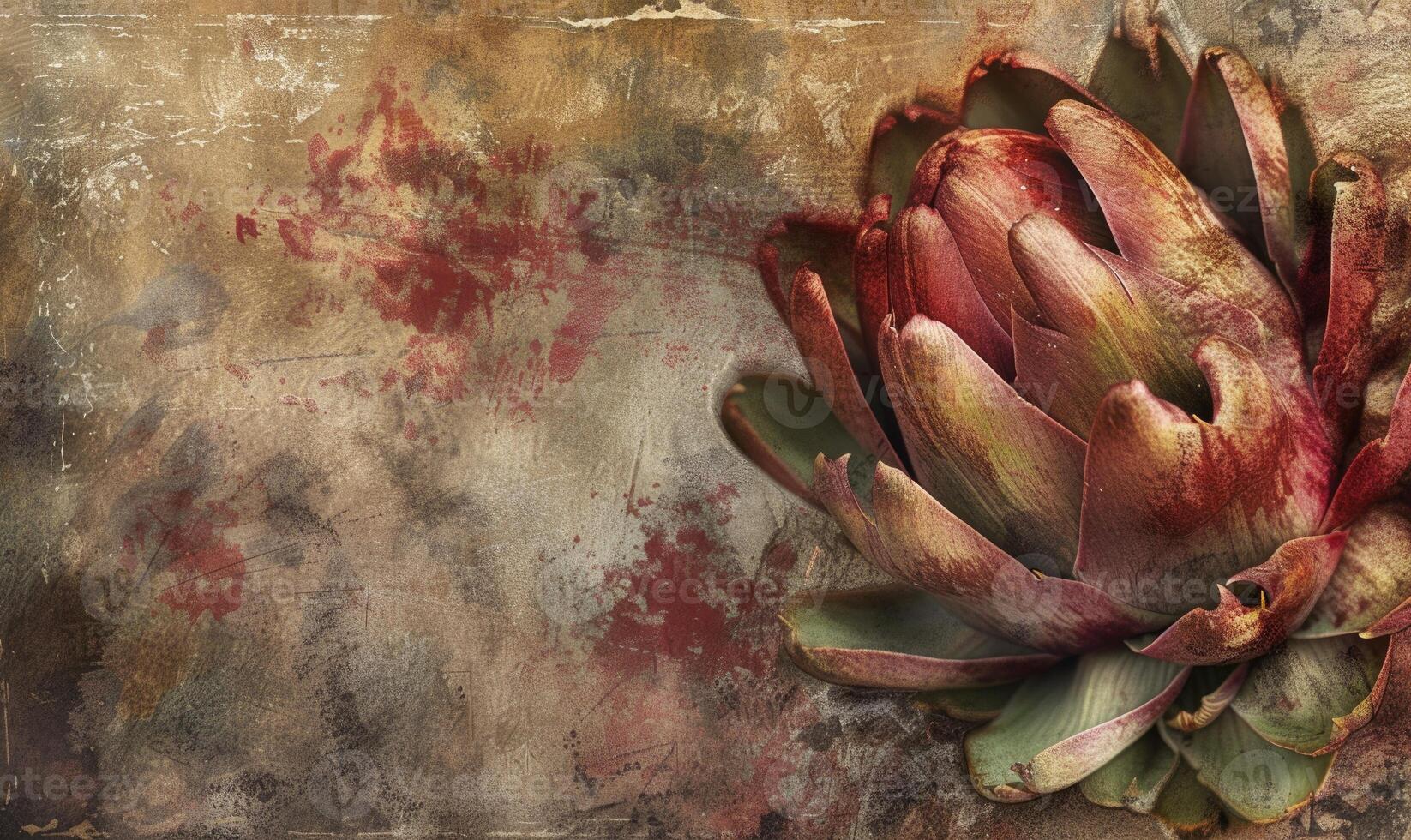 AI generated Artichoke flower on grunge background with space for text. photo