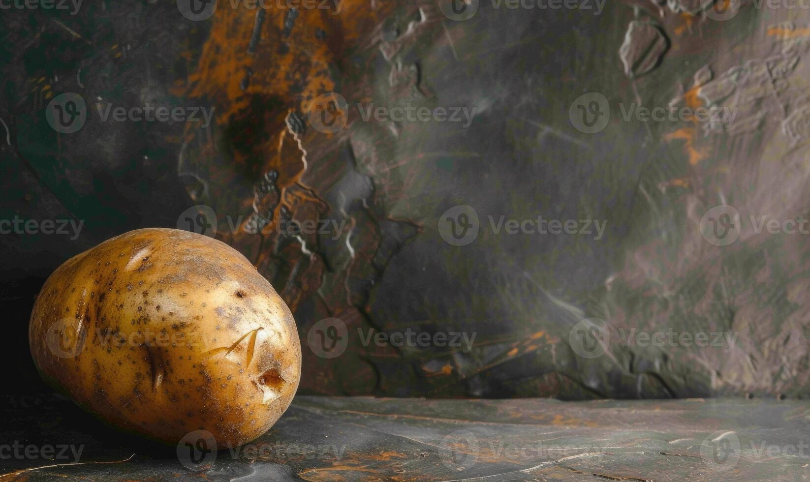 AI generated Potato on a dark textured background. Copy space. photo