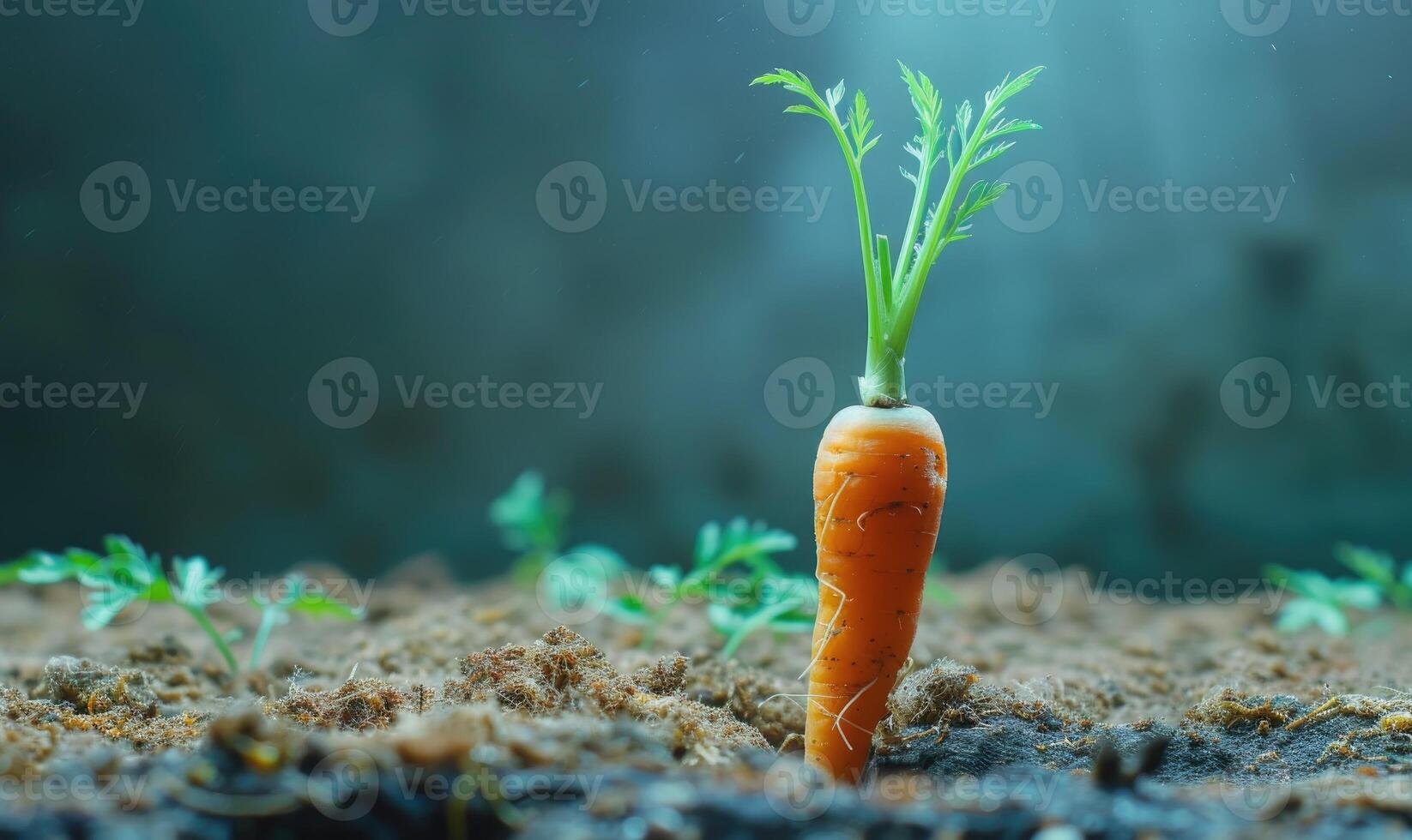 AI generated Carrot growing in the soil. The concept of healthy food. photo