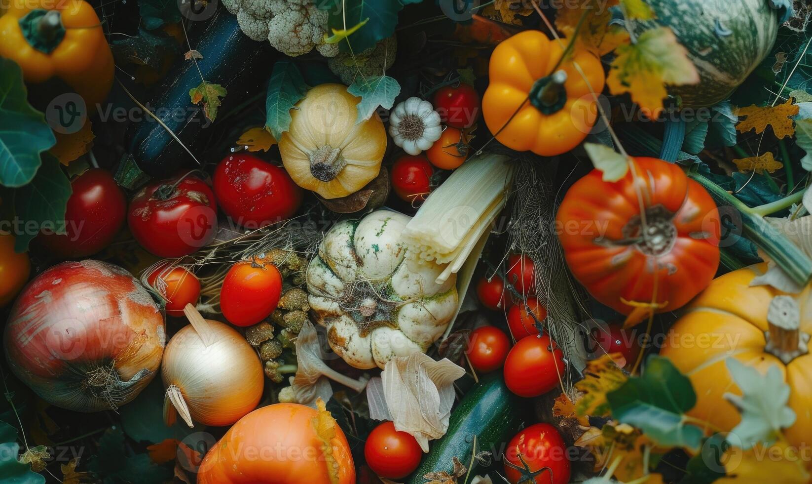 AI generated Harvest of fresh organic vegetables on the table. Selective focus. nature. Top view. photo