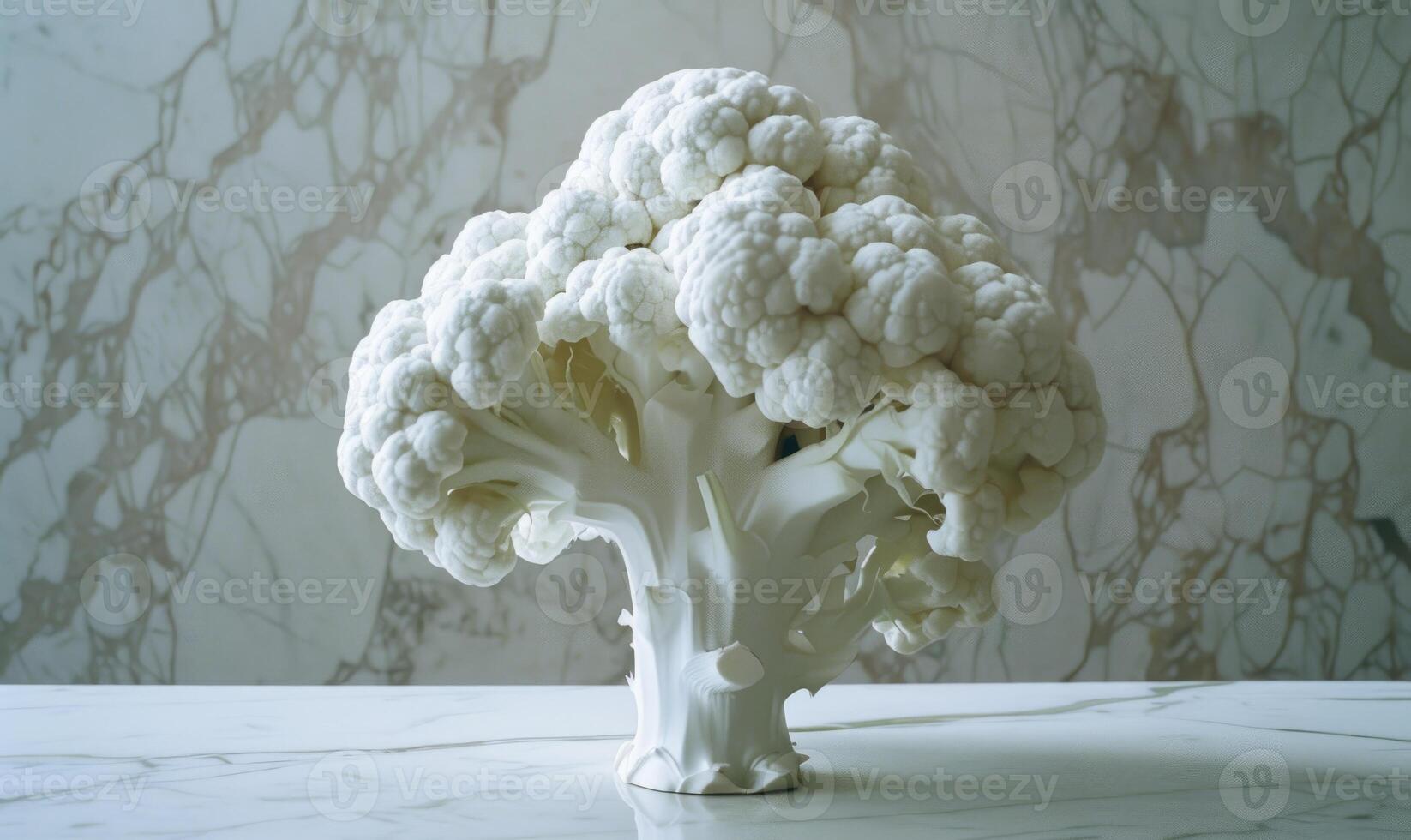 AI generated Cauliflower in a vase on a white marble table. photo