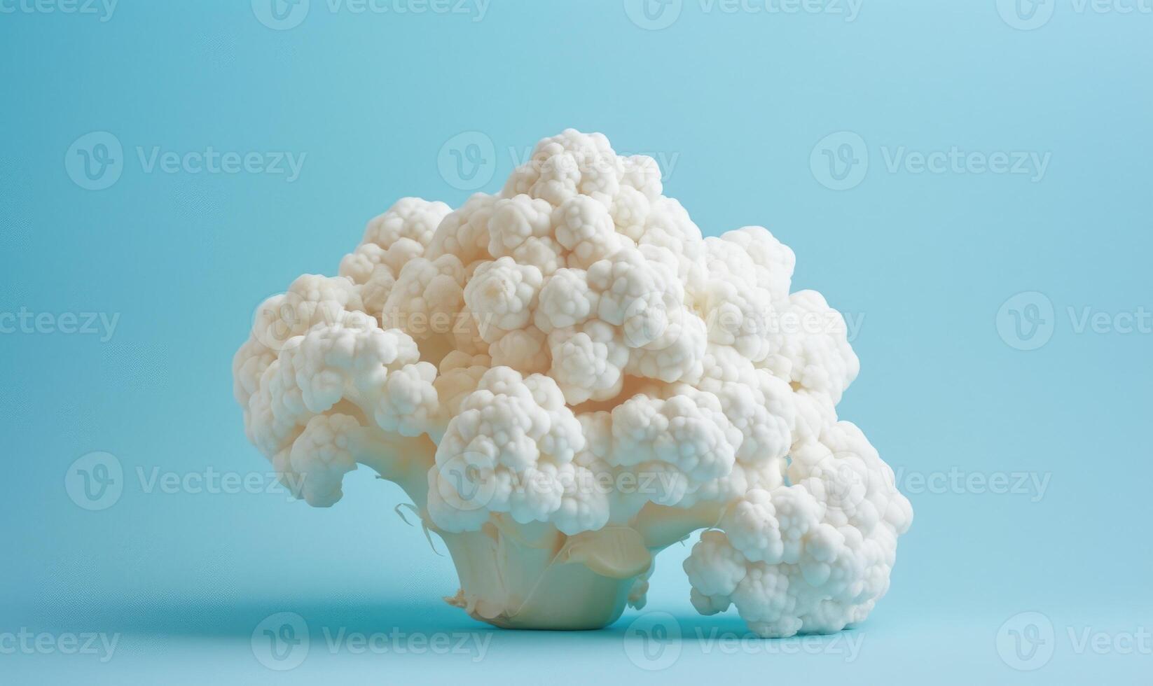 AI generated White cauliflower on a blue background. The concept of healthy eating. photo