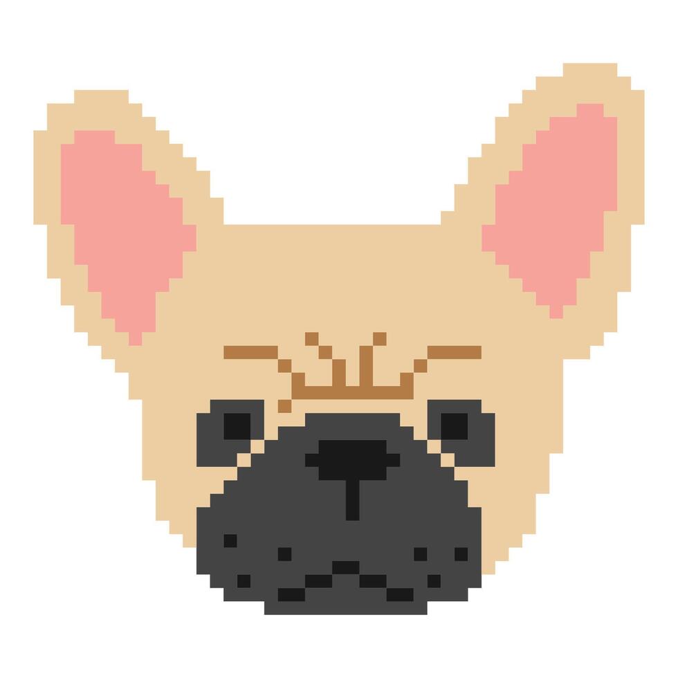French Bulldog Head Pixel 1 cute on a white background, vector illustration.