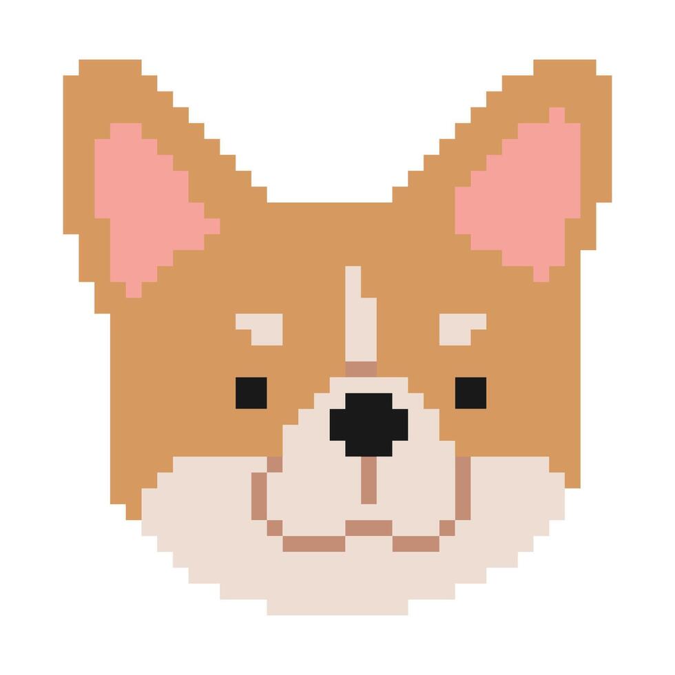 Welsh Corgi Head Pixel 1 cute on a white background, vector illustration.