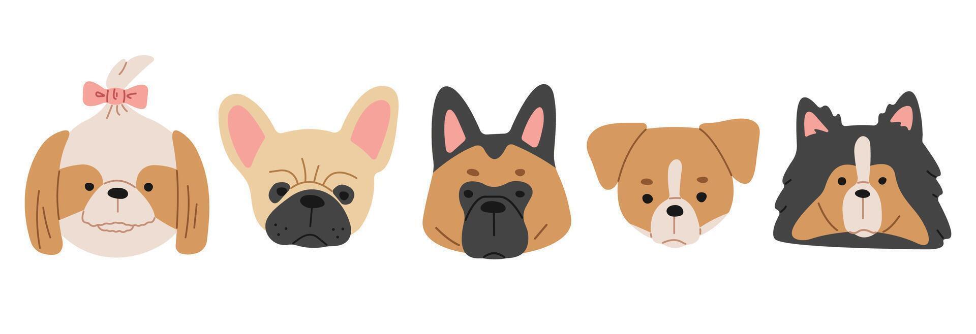 Dog Heads 4 cute on a white background, vector. vector