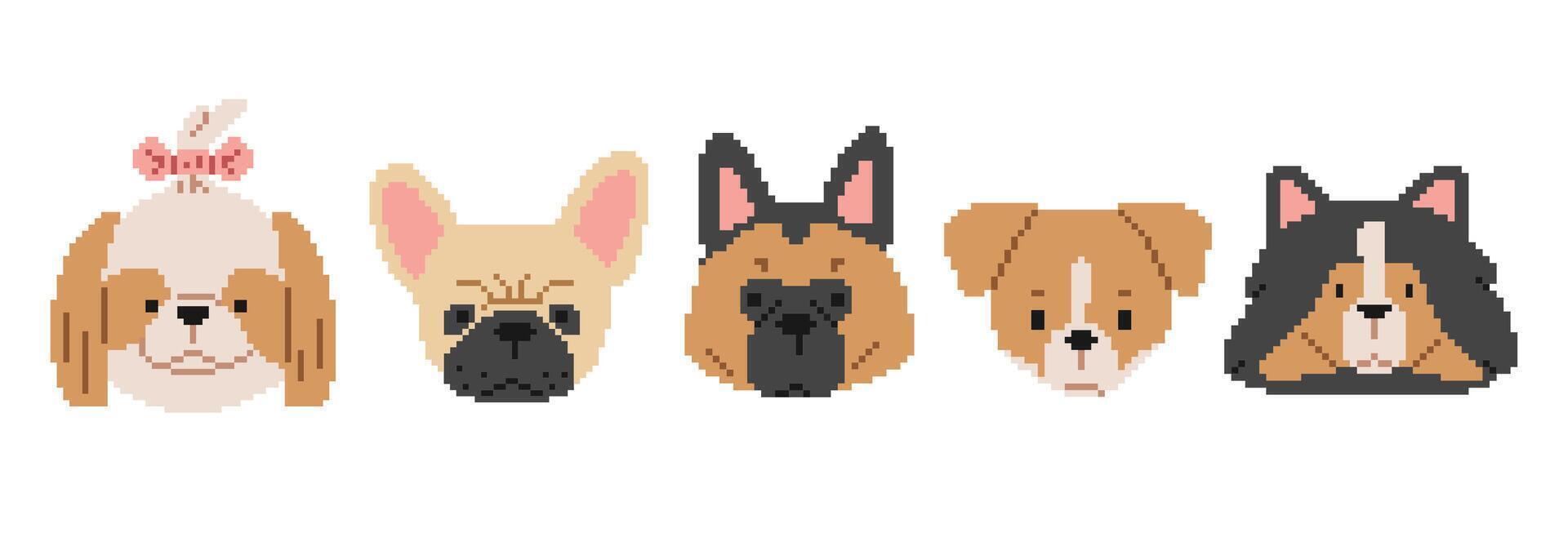 Dog Heads Pixel 4 cute on a white background, vector illustration.