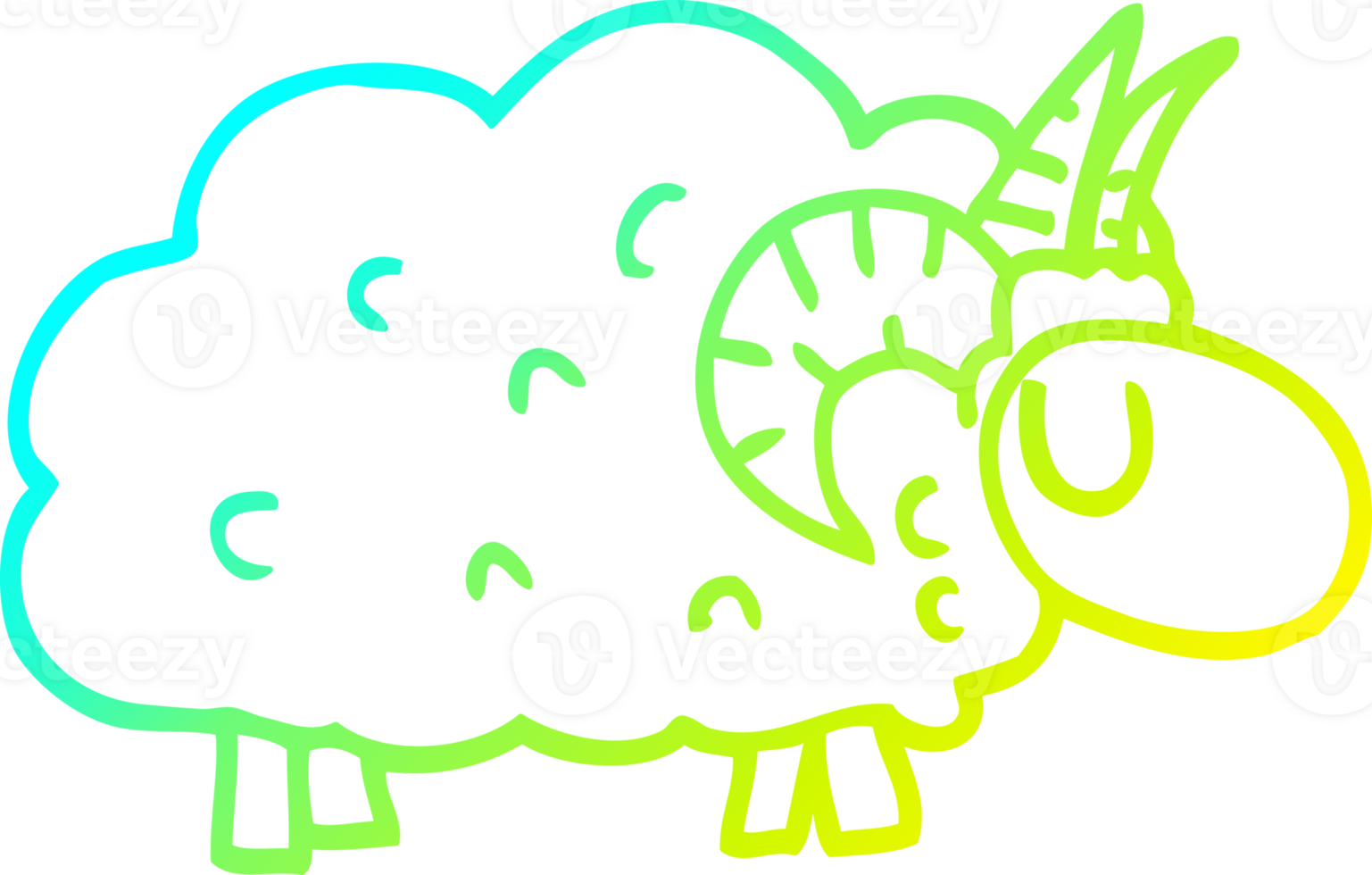 cold gradient line drawing of a cartoon sheep with horns png