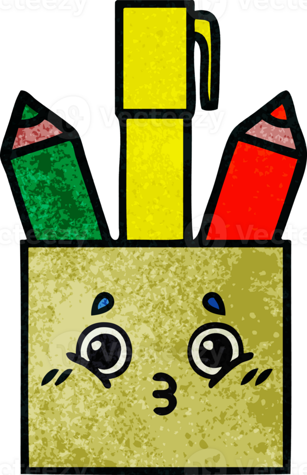 retro grunge texture cartoon of a pencil pot png