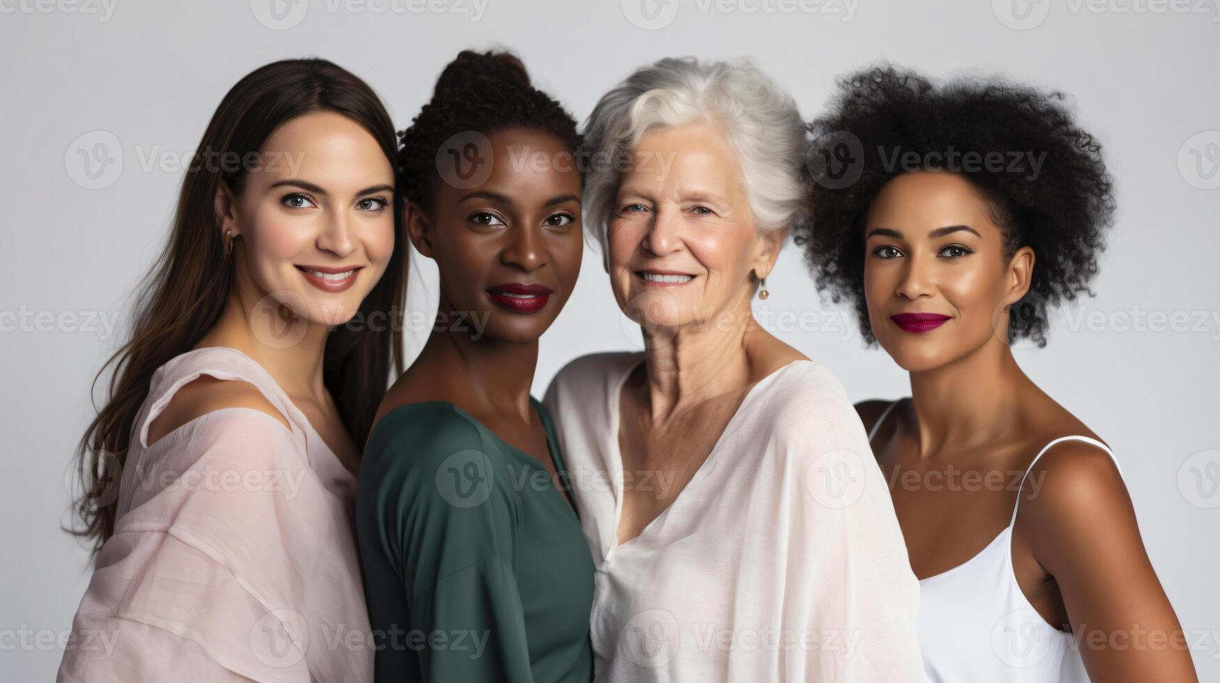 ai generado diverso mujer abrazando belleza y unidad foto