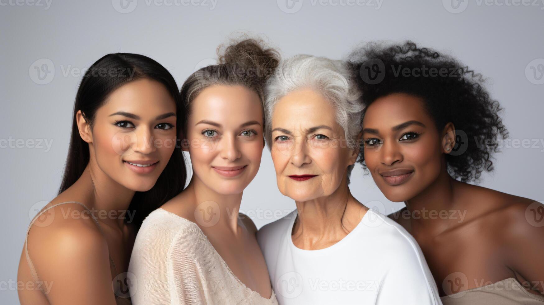 ai generado diverso mujer abrazando belleza y unidad foto