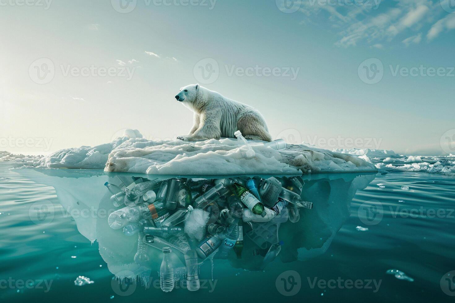 AI generated Global Warming Alert Polar Bear on Melting Iceberg photo