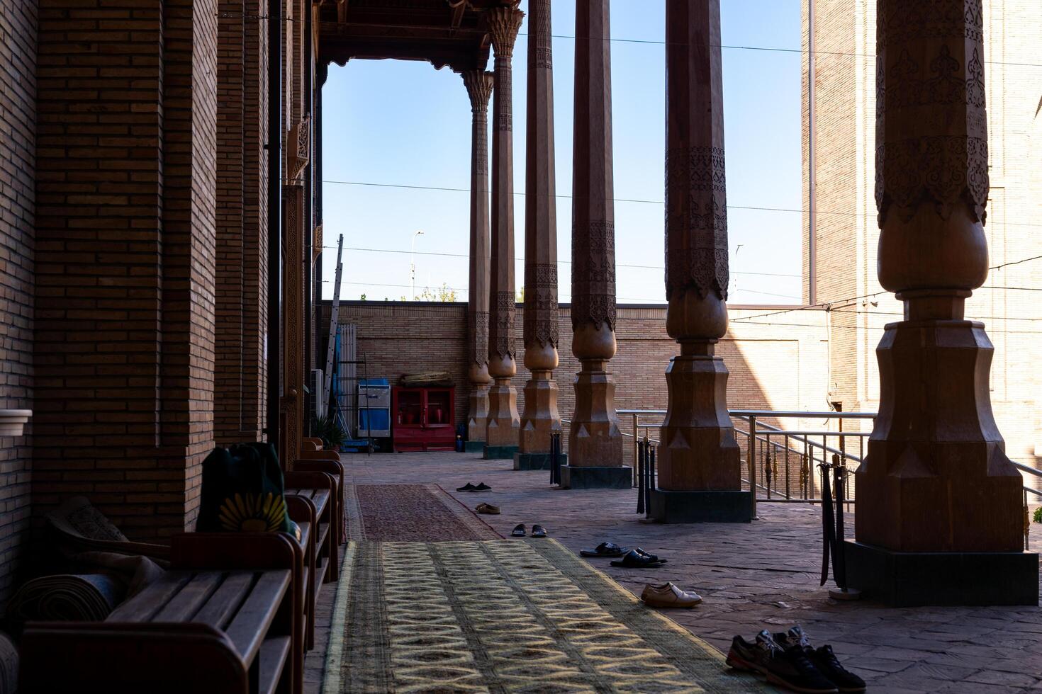 Tashkent, Uzbekistan-august 11, 2023-Khazrati Imam Mosque in the Hazrati Imam complex during a sunny day.The complex is a square that includes a set of religious buildings in Tashkent photo