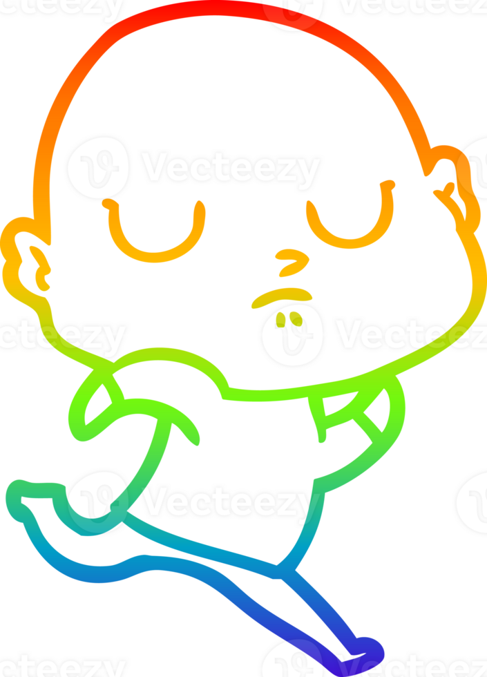 rainbow gradient line drawing of a cartoon bald man png
