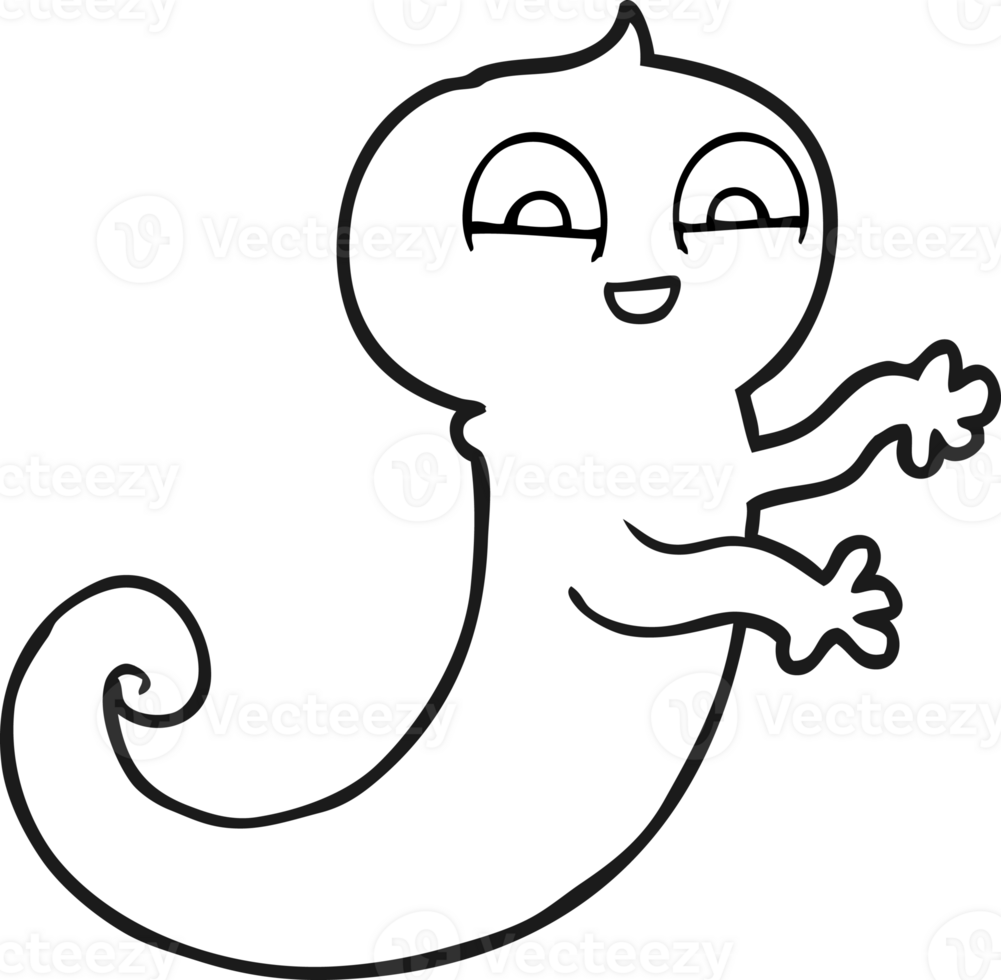 hand drawn black and white cartoon ghost png