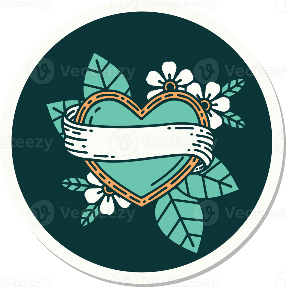 sticker of tattoo in traditional style of a heart and banner png