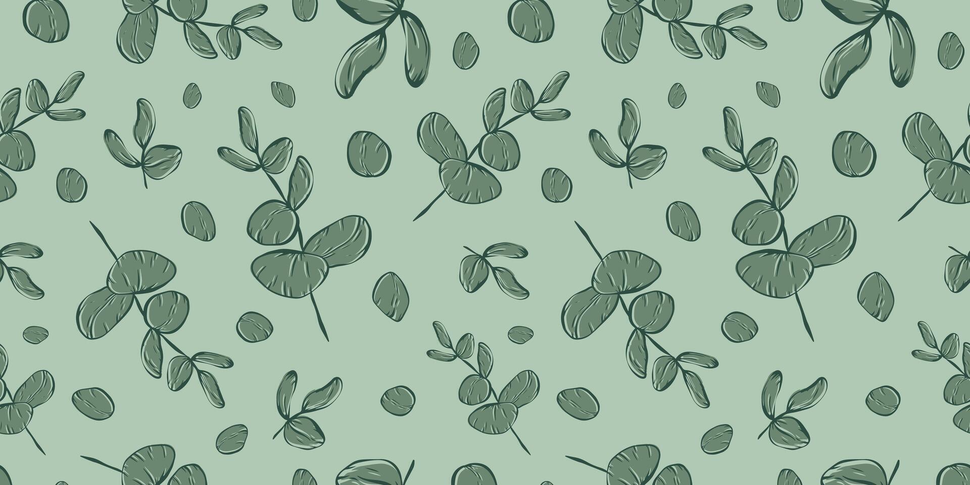 Botanical line seamless pattern of a eucalyptus leaves branch for wedding invitation and cards, textile products, web, wrapping paper and poster, template, beauty and cosmetic industry. vector