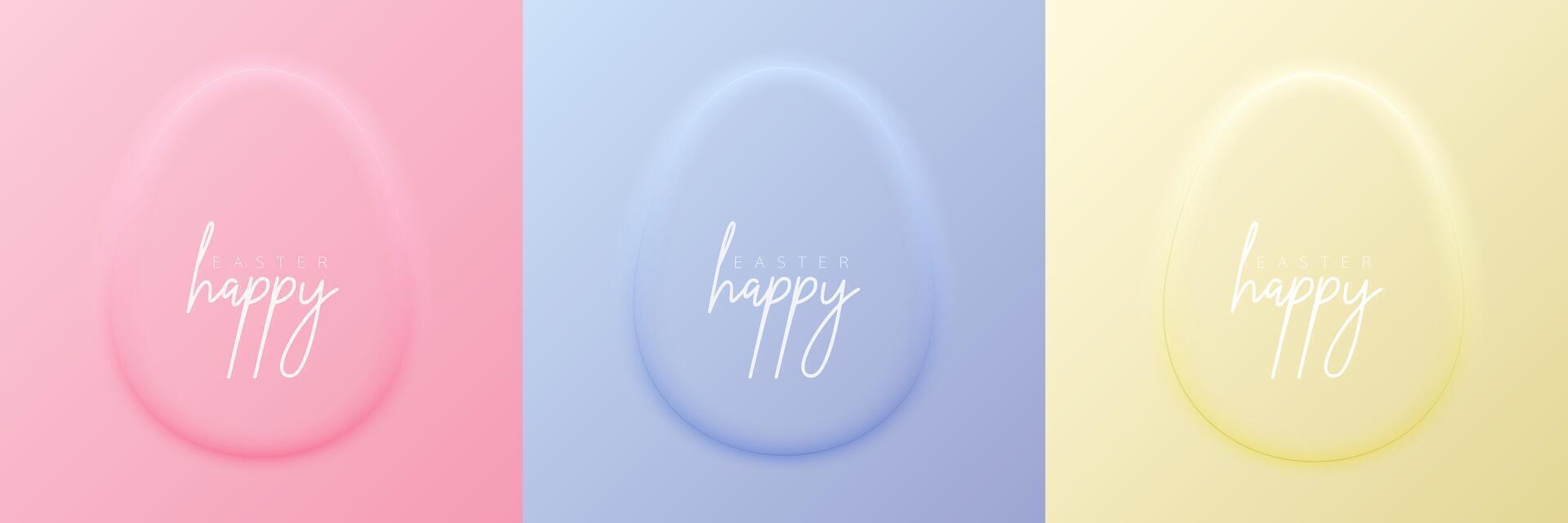 Set of pastel colored 3D egg shape frame design. Collection of geometric backdrop for easter product display, spring festival design, happy easter card, presentation, luxury banner, cover and web. vector