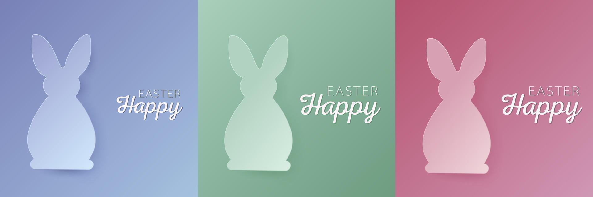 Set of pastel colored 3D rabbit shape design. Collection of bunny backdrop for easter product, spring festival design, happy easter card, presentation, luxury banner, cover and web. vector
