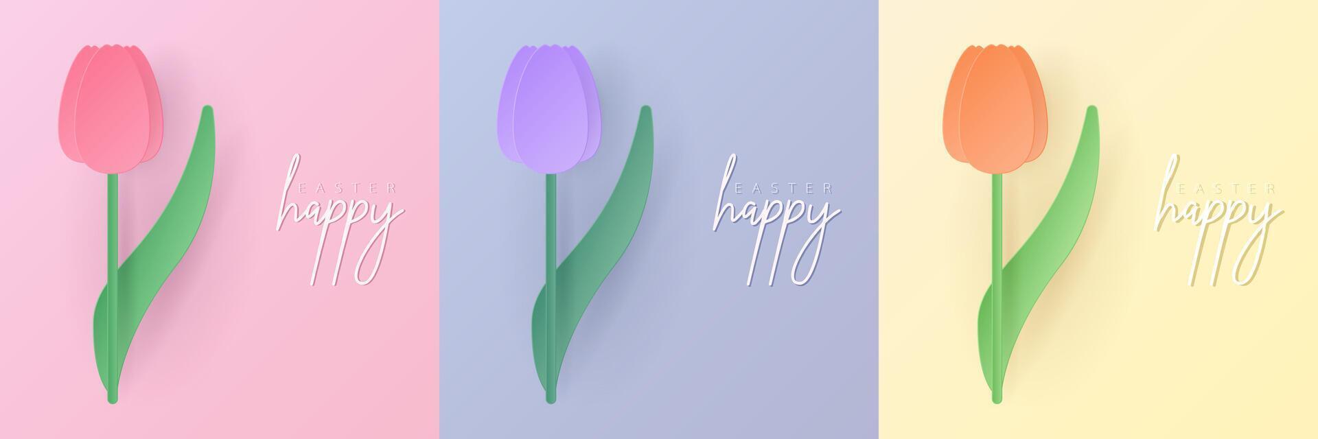 Set of pastel colored 3D flower shape frame design. Collection of geometric backdrop for easter products, spring festival design, happy easter card, presentation, luxury banner, cover and web. vector