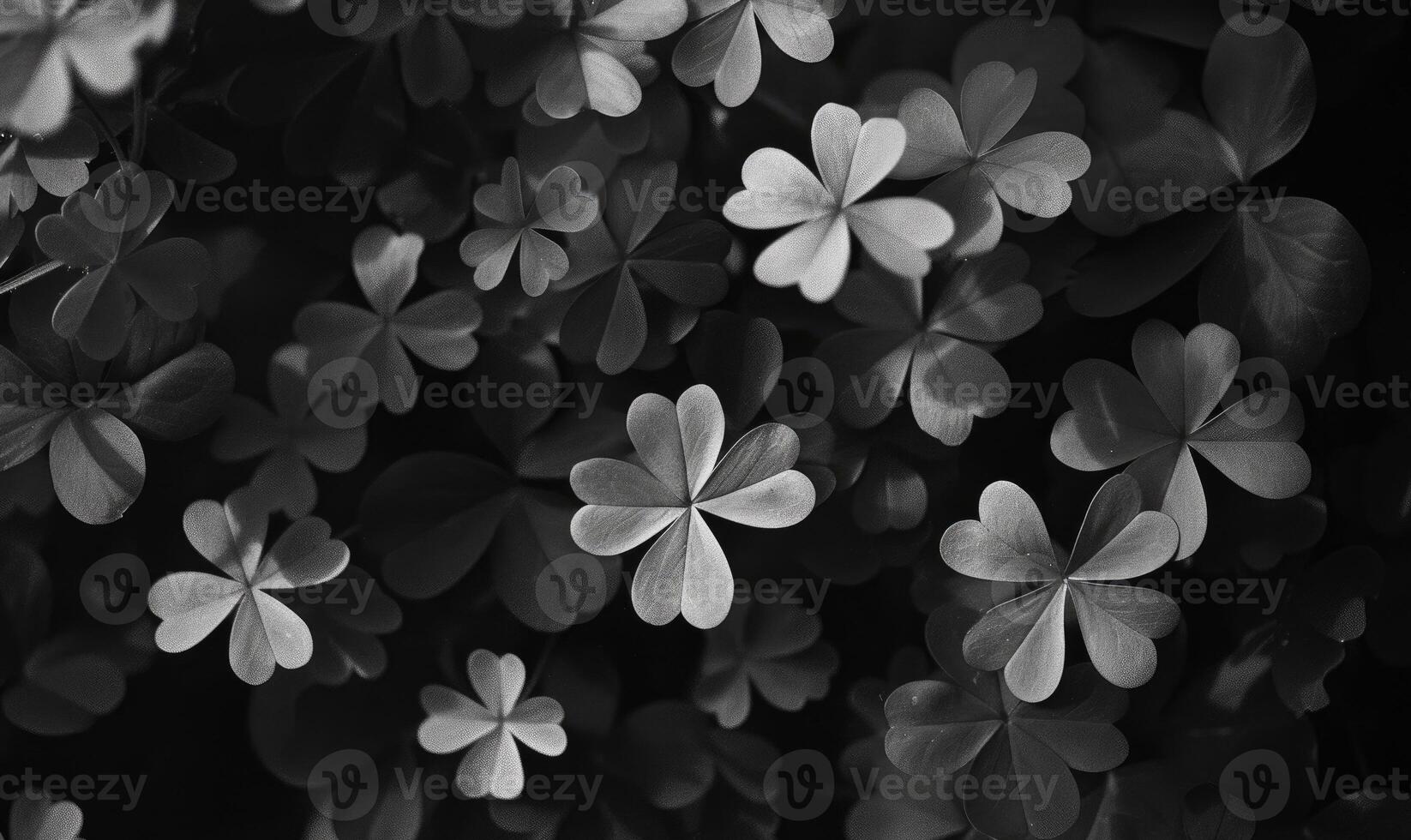 AI generated Black and white clover leaves. Abstract monochrome background. photo