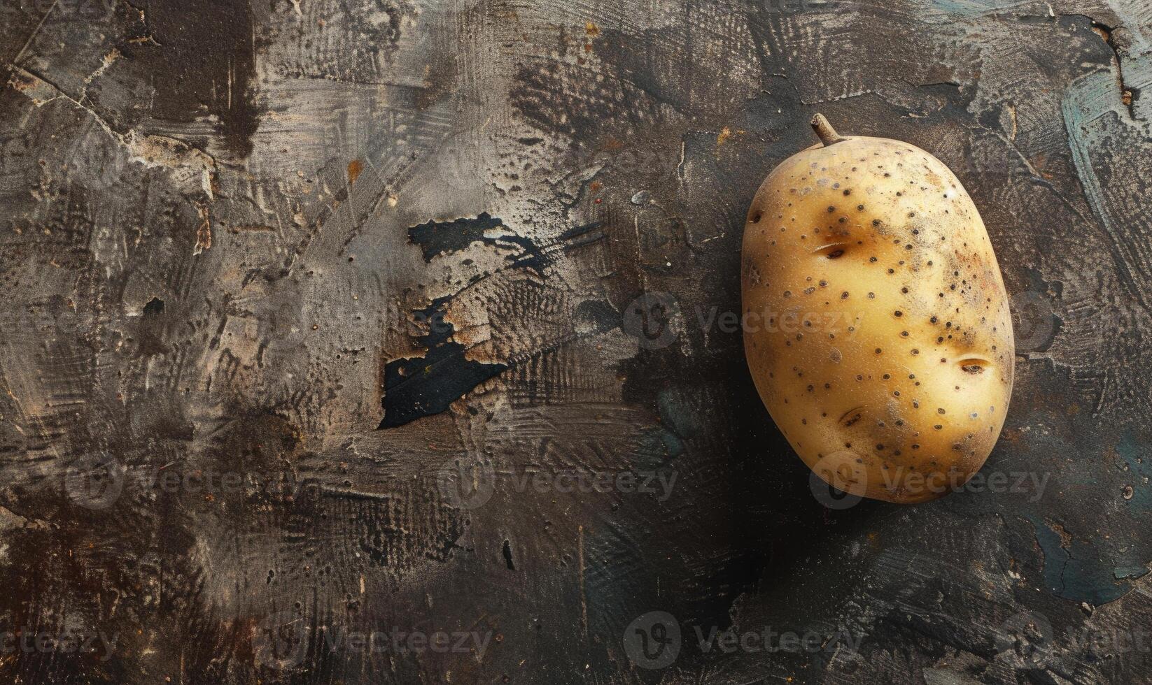 AI generated Potato on a dark textured background. Copy space. photo