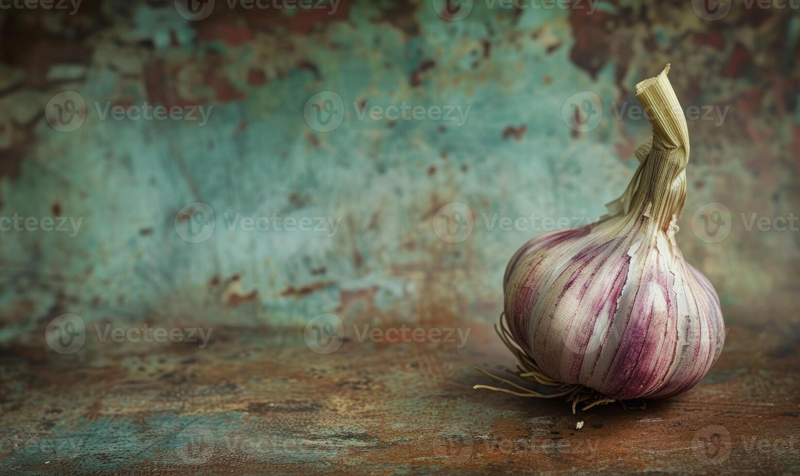 AI generated Garlic on a rustic background with copyspace for text photo