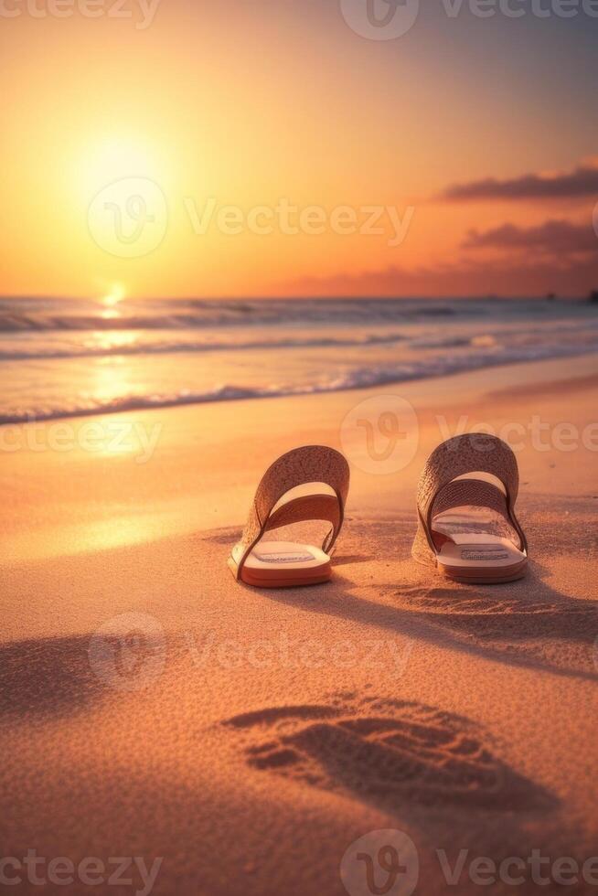 AI generated a pair of sandals on the beach photo
