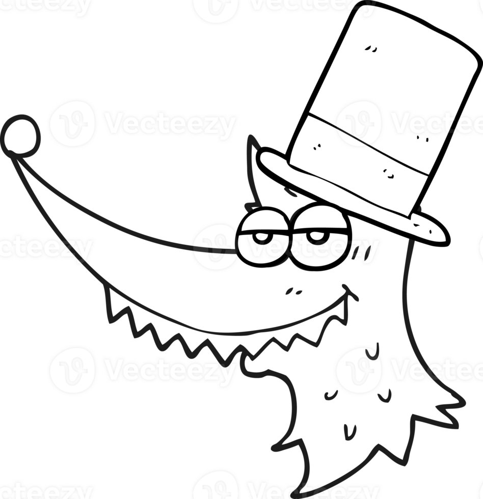 hand drawn black and white cartoon rich wolf png