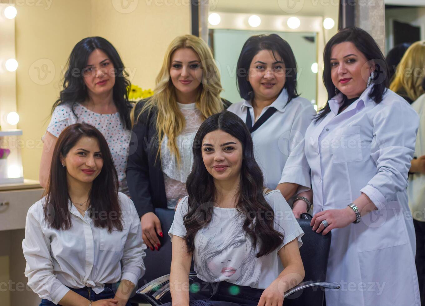 group of womans in beauty salon photo