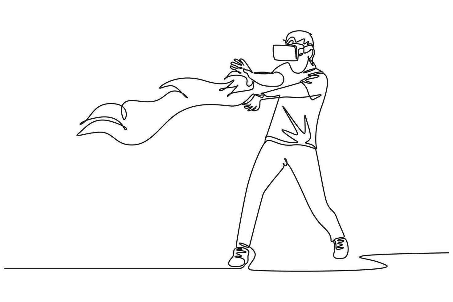 One continuous line drawing of virtual game concept. Doodle vector illustration in simple linear style.
