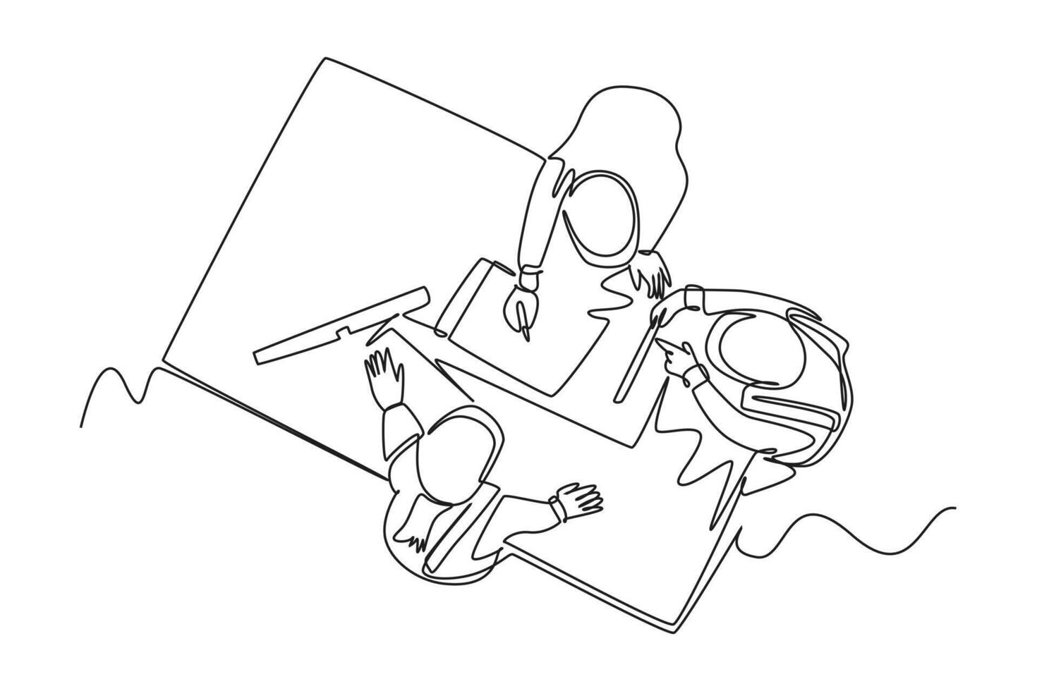 One continuous line drawing of work team concept. Doodle vector illustration in simple linear style.