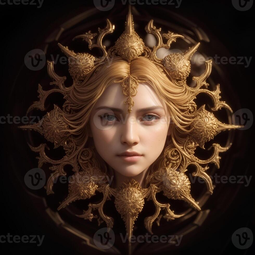 Abstract decorative mask of a non-existent creature. Fashionable background for design projects. Illustrations created using artificial intelligence. Illustrations and Clip Art AI generated. photo