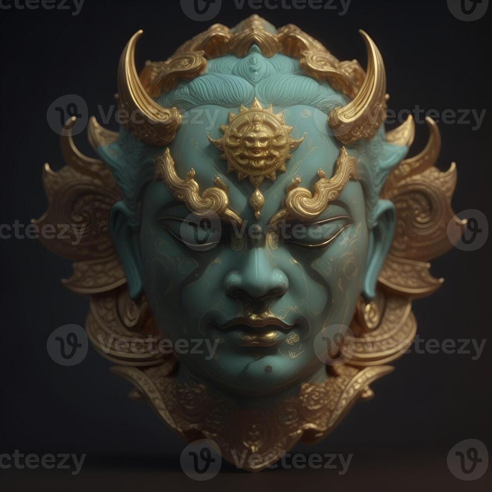 Abstract decorative mask of a non-existent creature. Fashionable background for design projects. Illustrations created using artificial intelligence. Illustrations and Clip Art AI generated. photo