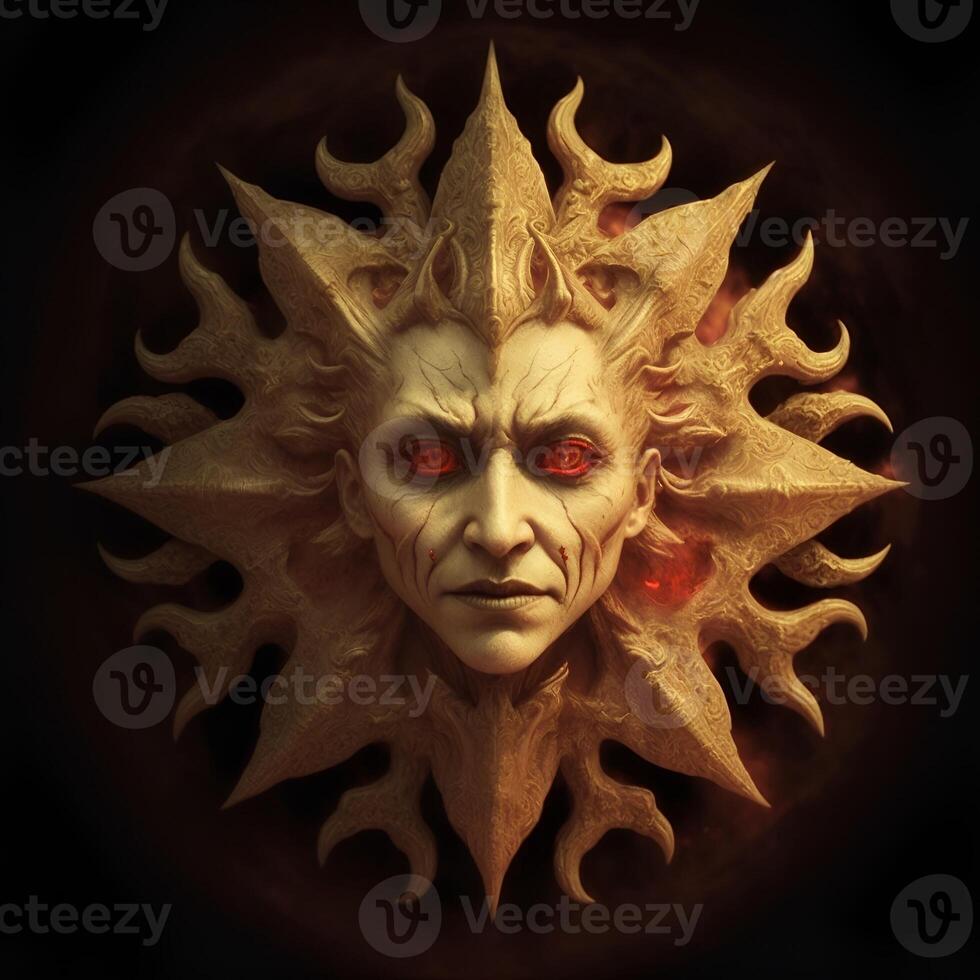 Abstract decorative mask of a non-existent creature. Fashionable background for design projects. Illustrations created using artificial intelligence. Illustrations and Clip Art AI generated. photo