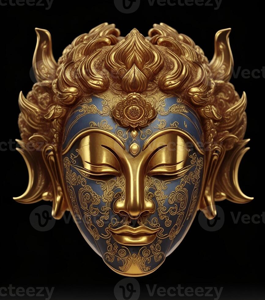 Abstract decorative mask of a non-existent creature. Fashionable background for design projects. Illustrations created using artificial intelligence. Illustrations and Clip Art AI generated. photo