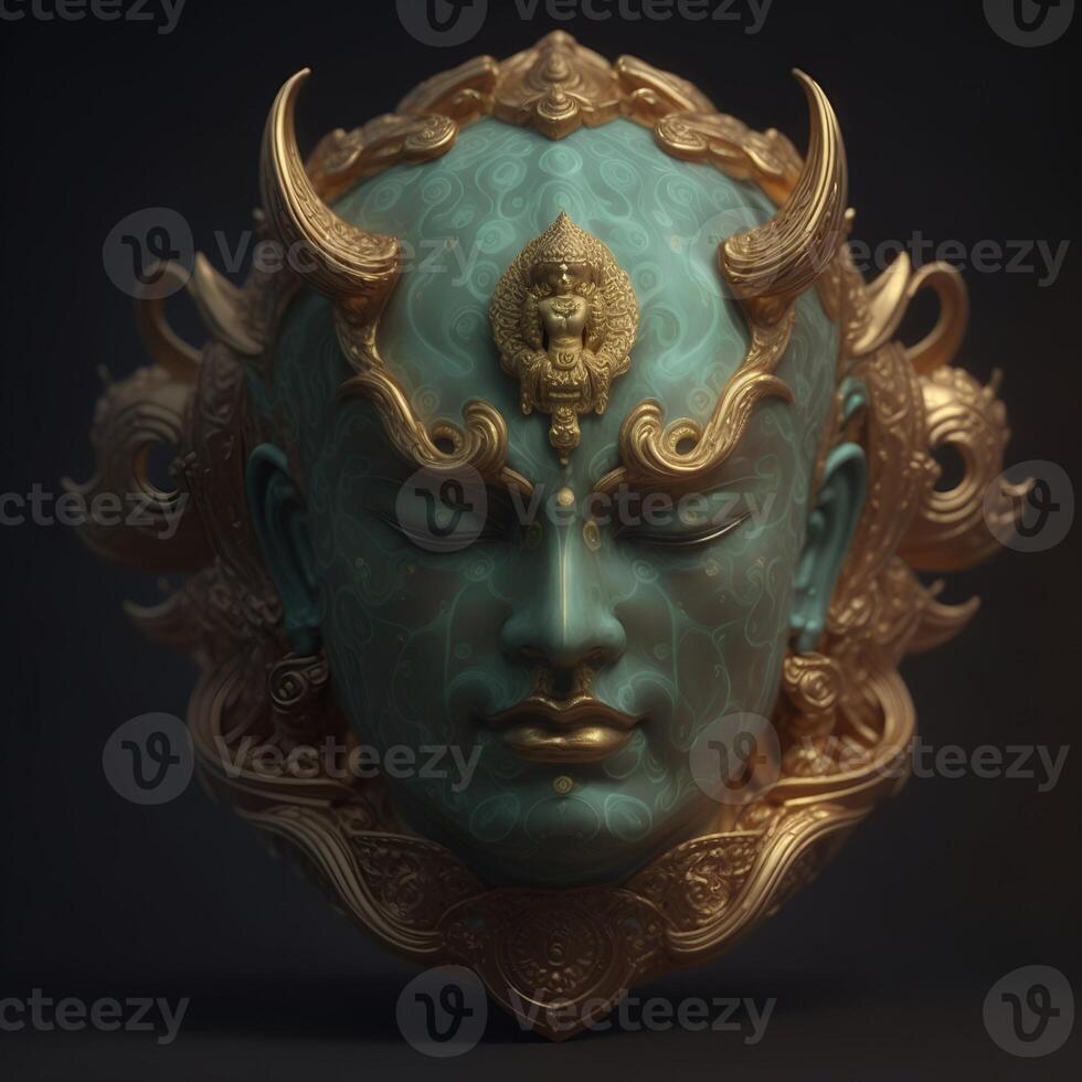 Abstract decorative mask of a non-existent creature. Fashionable background for design projects. Illustrations created using artificial intelligence. Illustrations and Clip Art AI generated. photo