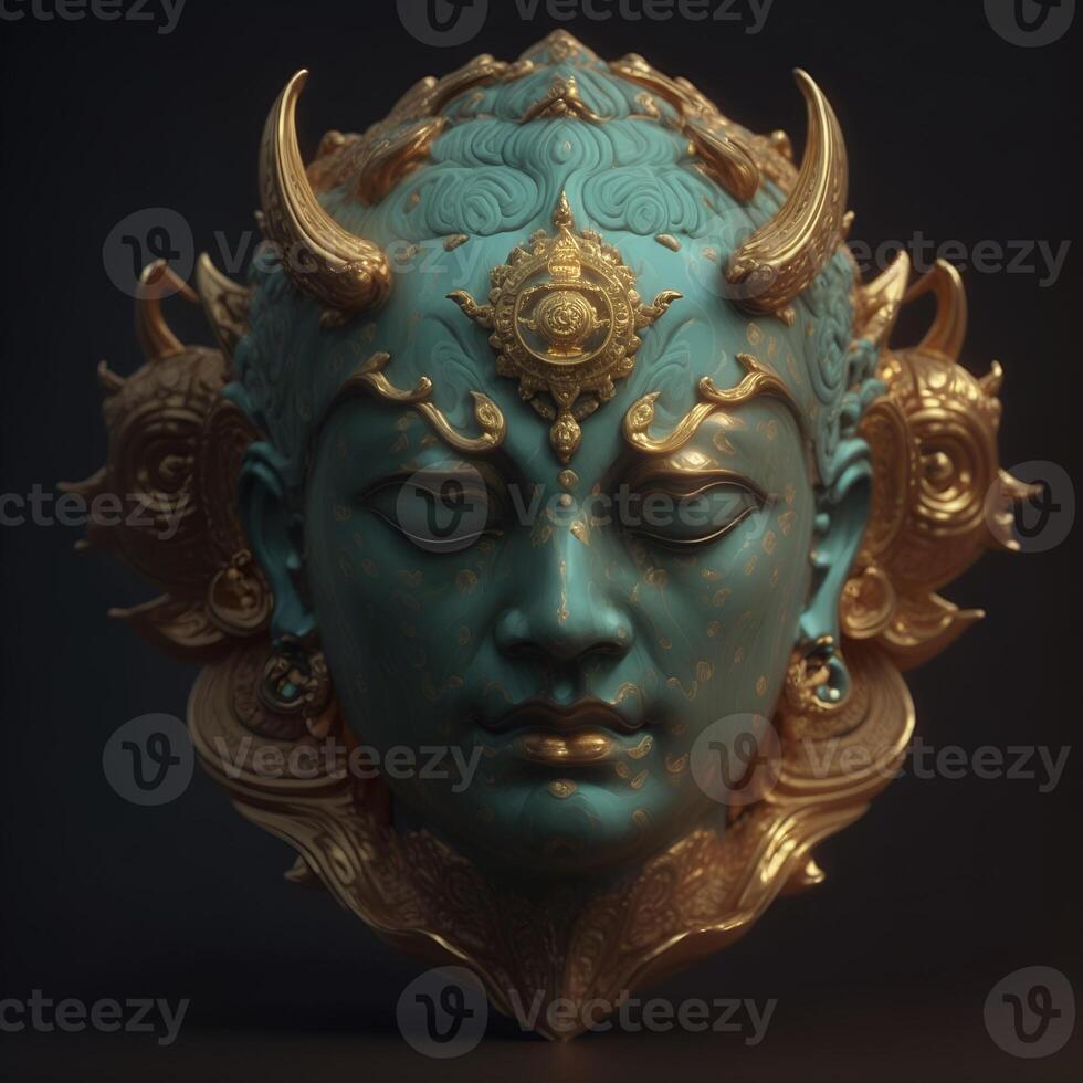 Abstract decorative mask of a non-existent creature. Fashionable background for design projects. Illustrations created using artificial intelligence. Illustrations and Clip Art AI generated. photo