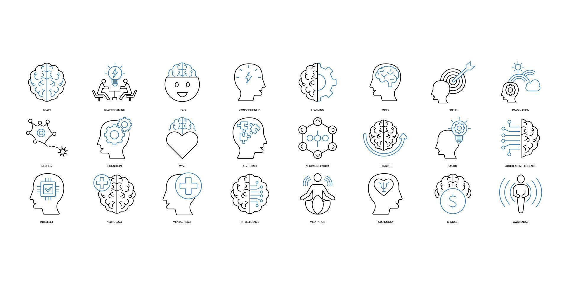 Brain icons set. Set of editable stroke icons.Vector set of Brain vector