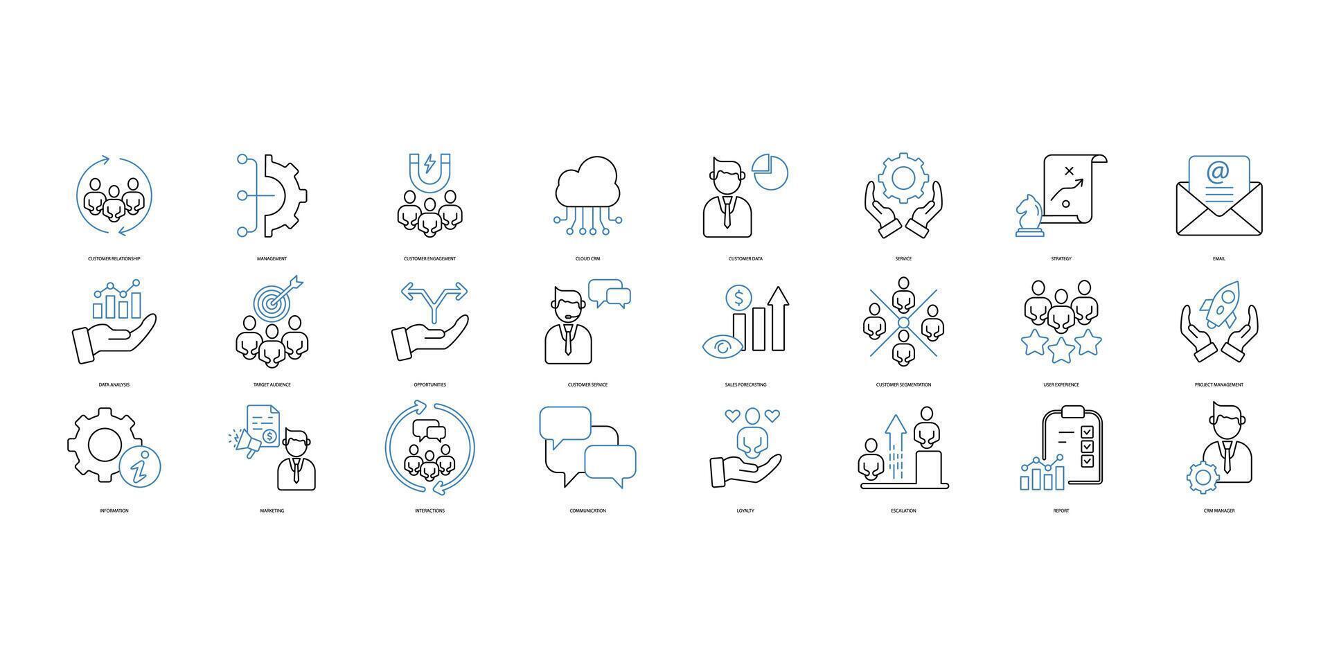 Customer relationship management icons set. Set of editable stroke icons.Vector set of Customer relationship management vector