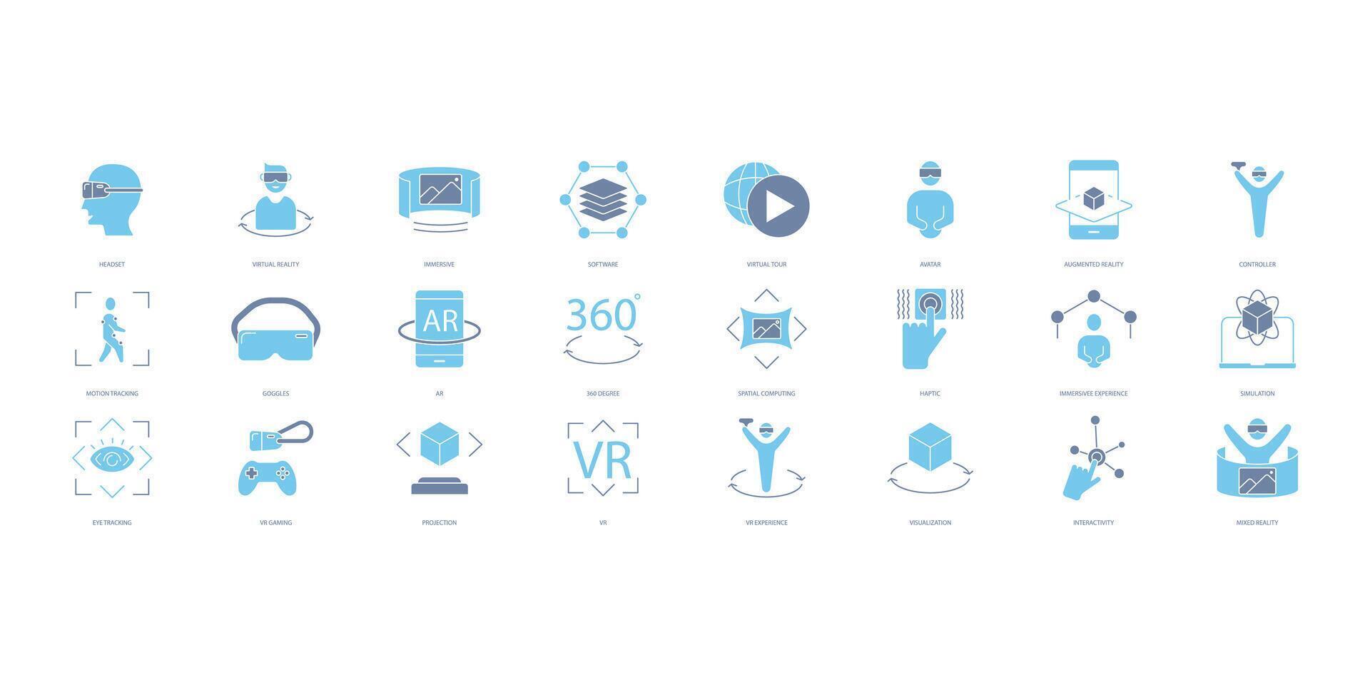 Virtual reality icons set. Set of editable stroke icons.Vector set of Virtual reality vector