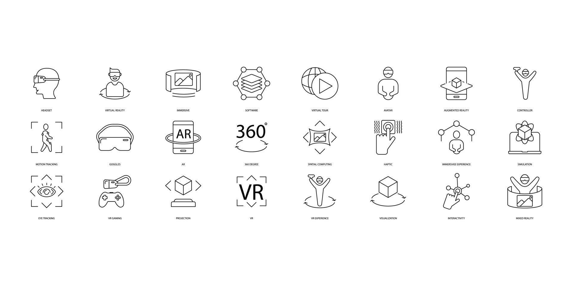 Virtual reality icons set. Set of editable stroke icons.Vector set of Virtual reality vector