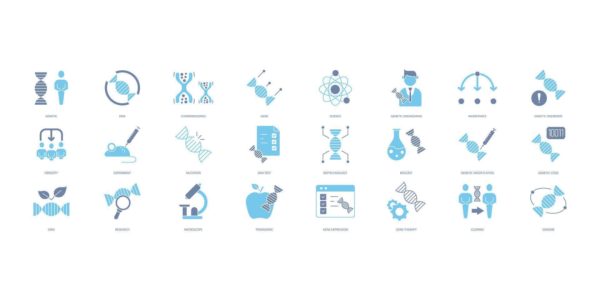 Genetics icons set. Set of editable stroke icons.Vector set of Genetics vector