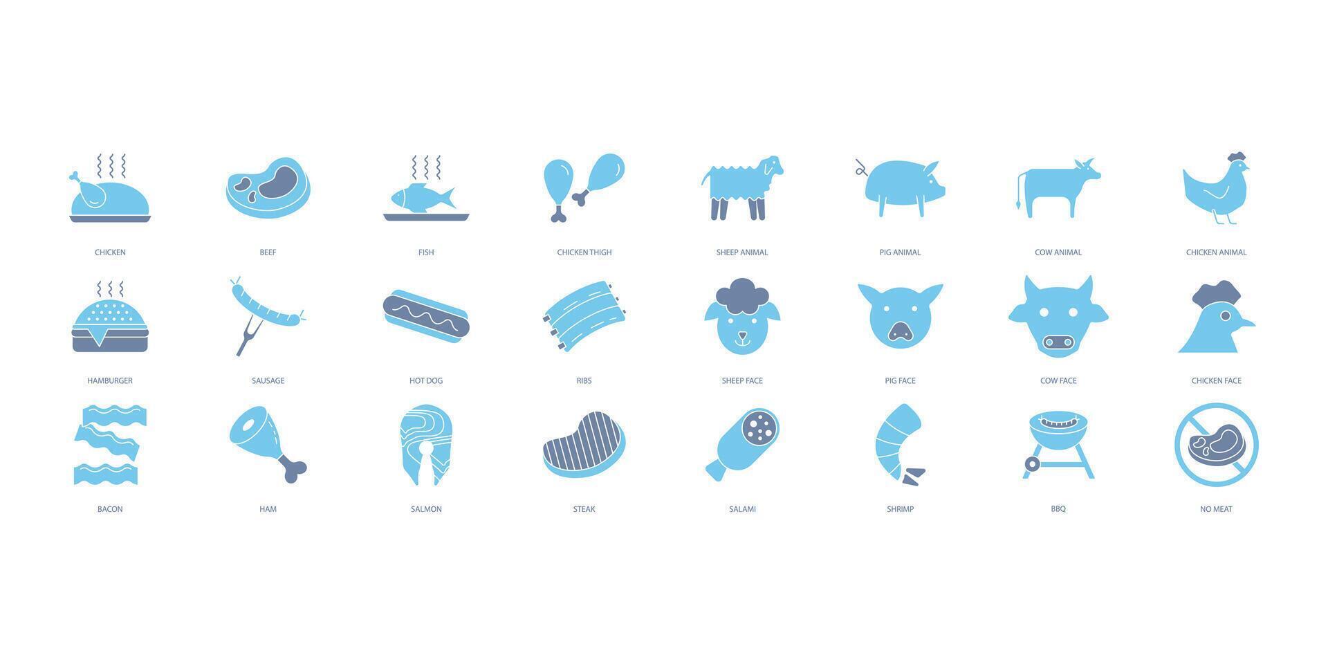 meat icons set. Set of editable stroke icons.Vector set of meat vector