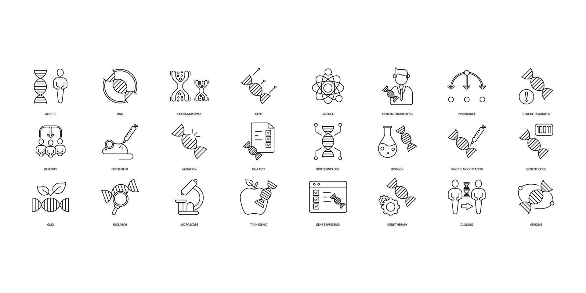 Genetics icons set. Set of editable stroke icons.Vector set of Genetics vector